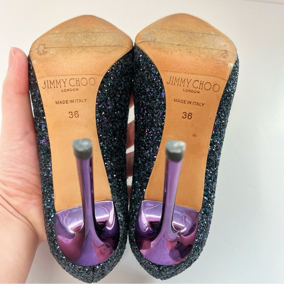 Jimmy Choo Authentic Romy Heels Blue Navy Leather Glitter Pumps Pointed Toe - Picture 5 of 8